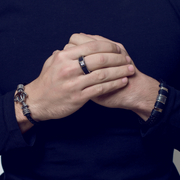 Black mesh/CZ steel ring